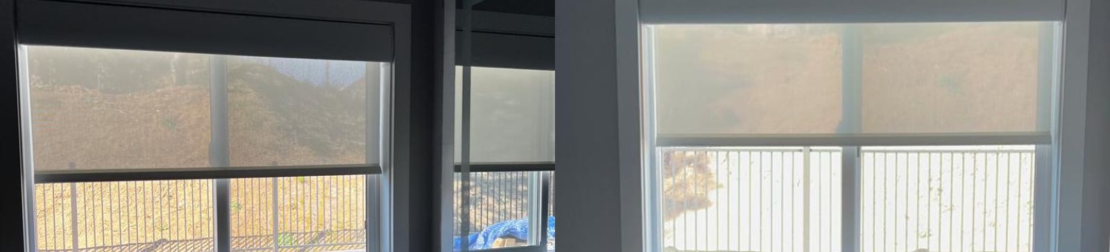Kitchen view showing high quality pull down window shade in sheer fabric, giving the room a clean, contemporary look.